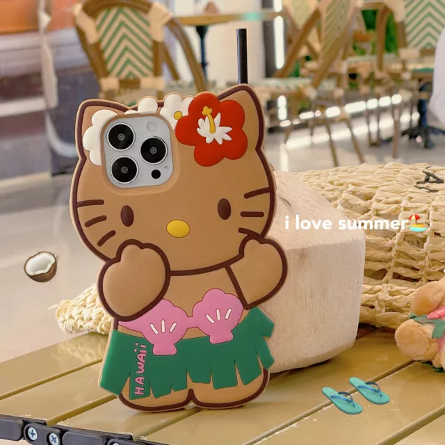 For iPhone 15 Pro Max 14 13 12 11 3D Lovely Hello Kitty Soft Phone Case PU Shell 3