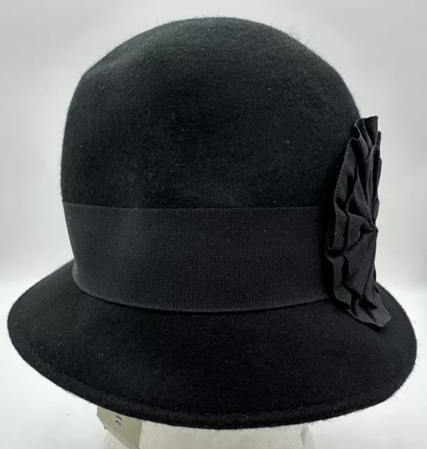 ANN TAYLOR Black Flower Wool Felt Cloche Bucket Hat One Size