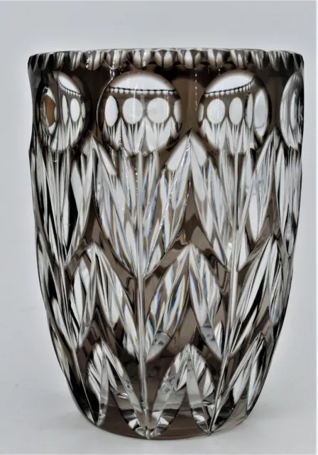 Val Saint Lambert, vase  en cristal taillé doublé brun, 19 cm, 3,2 kg.