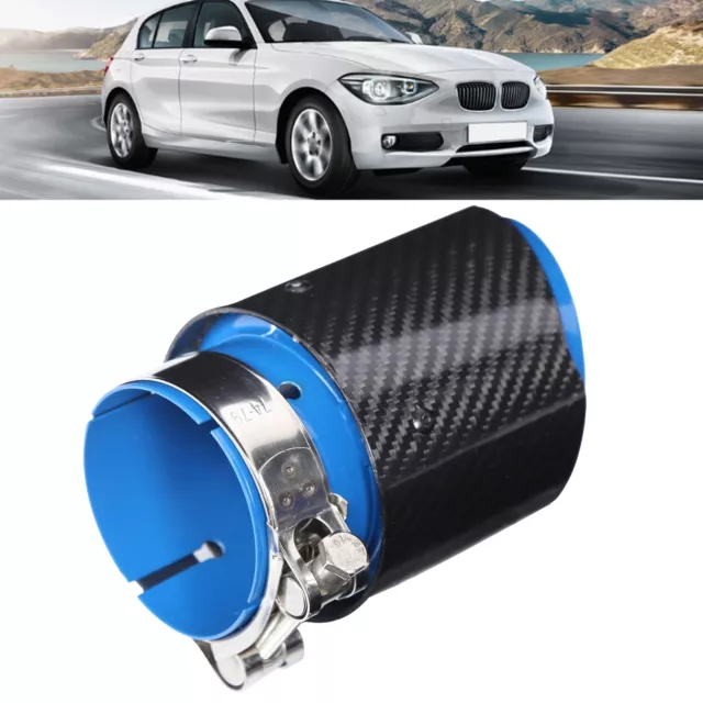 Car Exhaust Tip 80‑101mm Single Outlet Straight Side Glossy Carbon Fiber Blue St