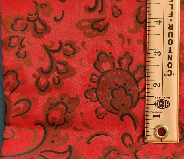 Vintage Floral Fabric Red Burgundy 3.5 yd Orange Thai Tetoron Faux Silk 36" 70s