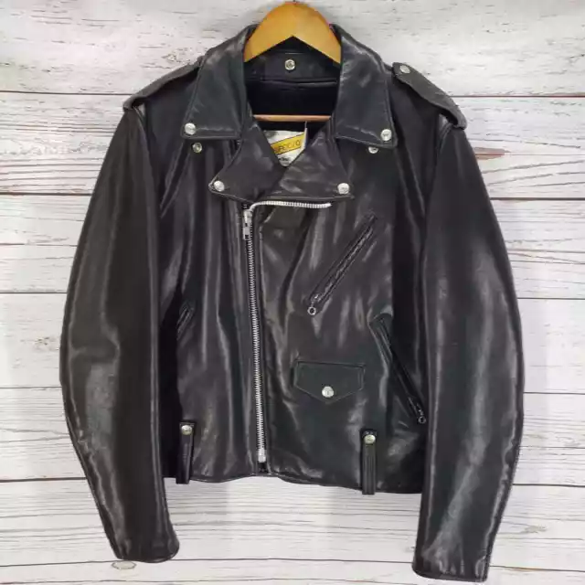 Schott Perfecto Black Leather Zip Out Liner Motorcycle Jacket Size 42