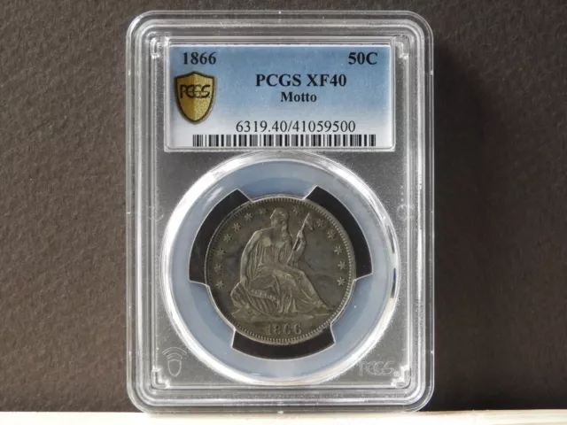 1866-(P) Seated Liberty Half Dollar Pcgs Xf-40, Motto