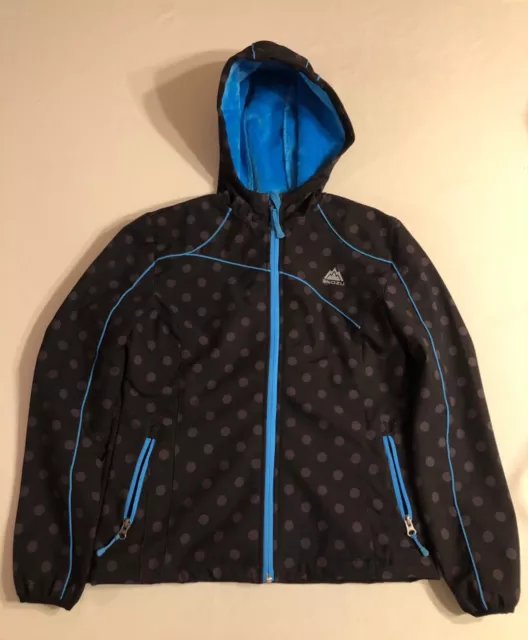 EUC Snozu Girls Hooded Black on Black Polkadot w/ Blue Fleece Size 14/16