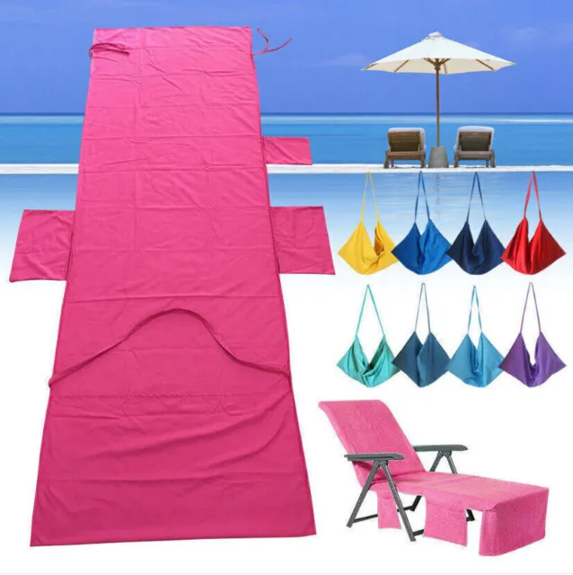 Beach Chair Cover Microfiber Holiday Sunbed Lounge Towel Cover w/Storage Pockets
