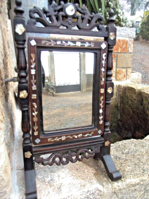 Miroir De Table Rectangle – Cadre Bois Noir Et Nacre – 45x25 Cm – Occasion