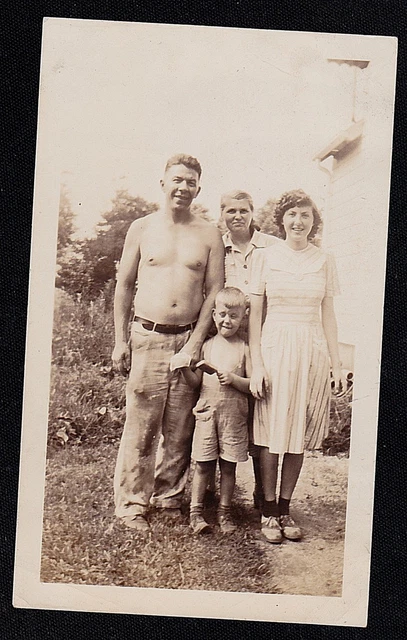 Antique Vintage Photograph Shirtless Man w/ Family - Woman in Saddle Shoes