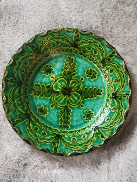 Henten Home Grande Assiette en Céramique, 4 Pièces Assiettes Creuse Grande en Céramique - 28cm, Service de Table en Grès - Glaçure Réactive Vert