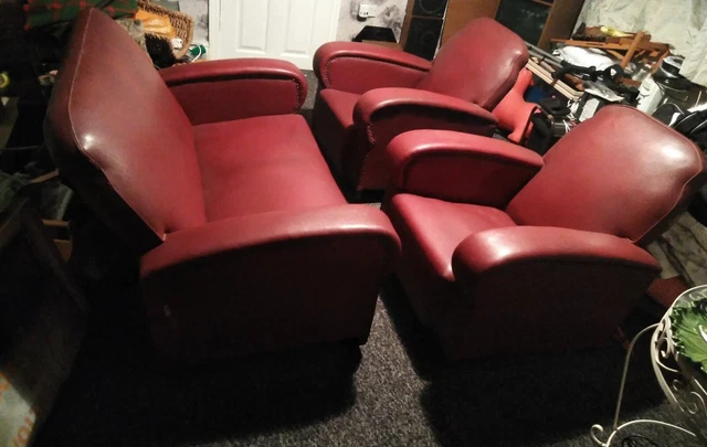 Art deco or 1950s settee & 2 chairs Vinyl Retro settee sofa Retro lounge chairs
