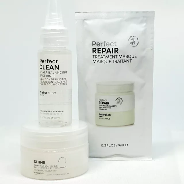 Nature Lab Tokyo Perfect Shine Trio: Scalp Scrub, Scalp Rinse, Masque. Travel Sz