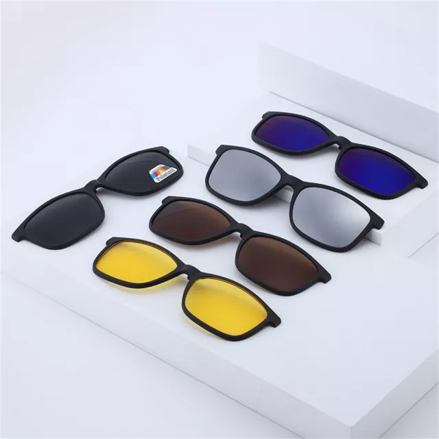 5 in 1 Magnetic Clip-on Polarized Sunglasses Men Women Square Glasses Frame