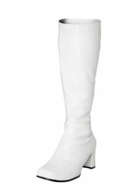 White Go Go Ladies Mens Retro Boots Womens Knee High 60s 70s Boots size 3-12
