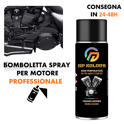 Bomboletta Spray Motore Moto NERO LUCIDO Alta Temperatura Professionale 400°C