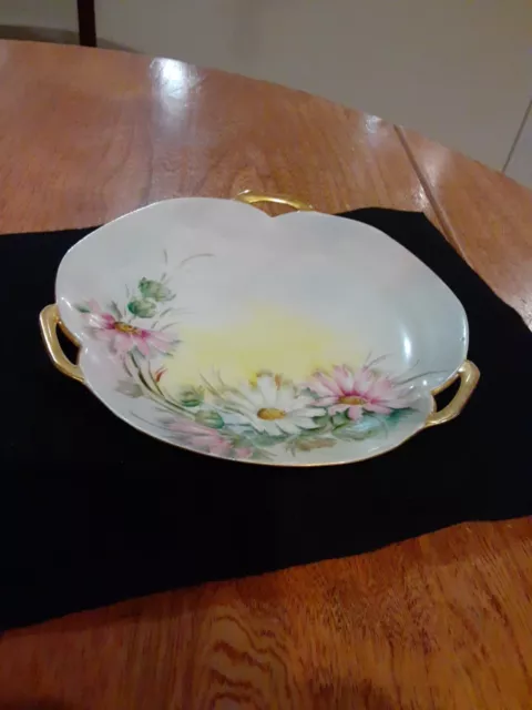 Vtg RS Germany Hand Painted 3 Handle Dish 7.75" W