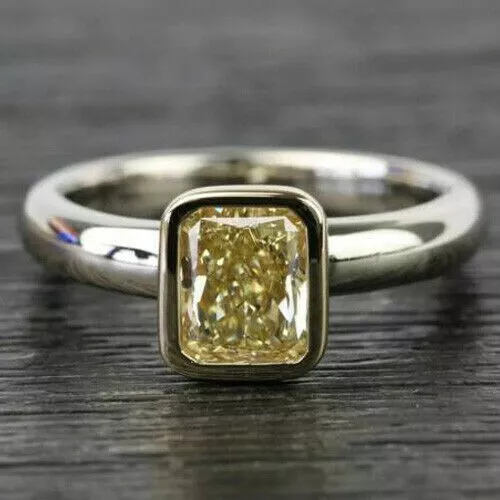 2 Ct Radiant Cut Lab Created Yellow Citrine Solitaire Ring 14k White Gold Plated