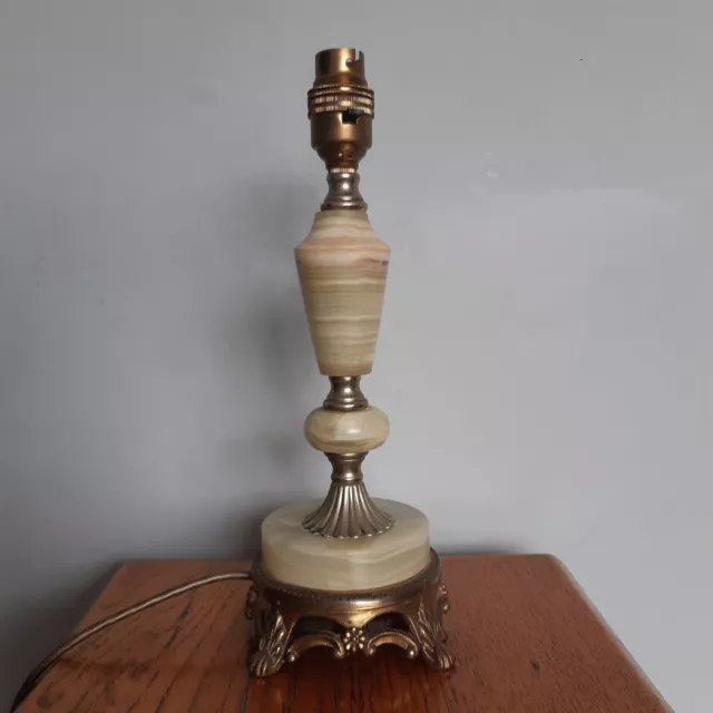 Vintage Onyx Italian Lamp Gilt Brass Metal Table Lamp Base Bedside Ornate Stone