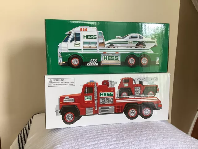 Lot of 2 Hess Trucks. 2015 FireTruck & Ladder Rescue-2016 Toy Truck and Dragster