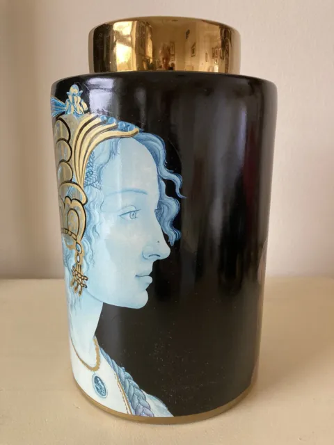 Large Ginger Jar With Gold Lid And Baroque Style Lady Design