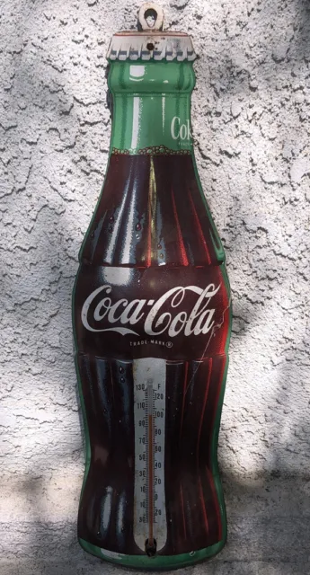 Vintage Coca-Cola Bottle 16” Advertising Tin Thermometer in Celsius