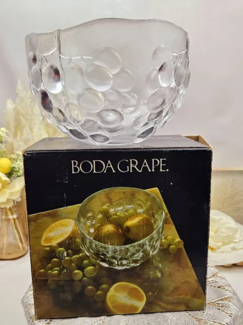 Vintage Boda Druva Grape Crystal Fruit Bowl - Made In Sweden