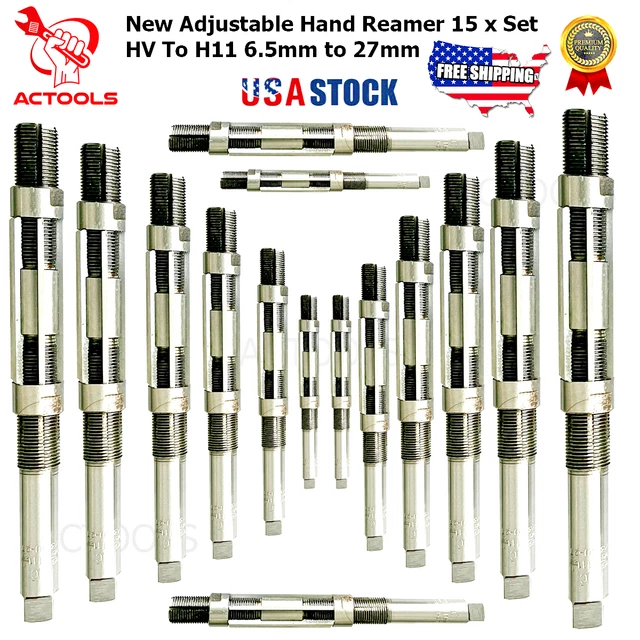 15 Pcs Adjustable Hand Reamer Set HV to H11 1/4" to 1 1/16" Inch 6 Blades