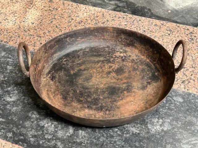 Rare Old Vintage Handmade Rustic Iron Kadai / Frying Fry Pan Wok Kitchenware.