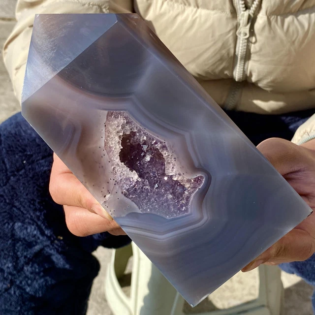 1.77LB  Natural Agate Amethyst Geode Crystal Quartz Specimen Healing