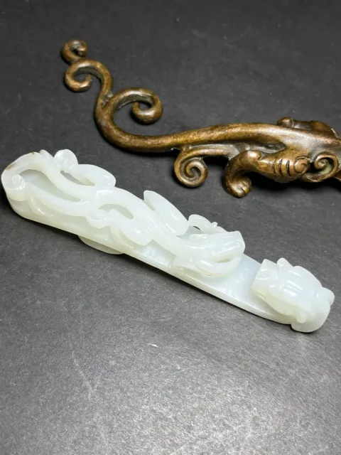 Chinese Exquisite Handmade Dragon carving Hetian Jade Statue