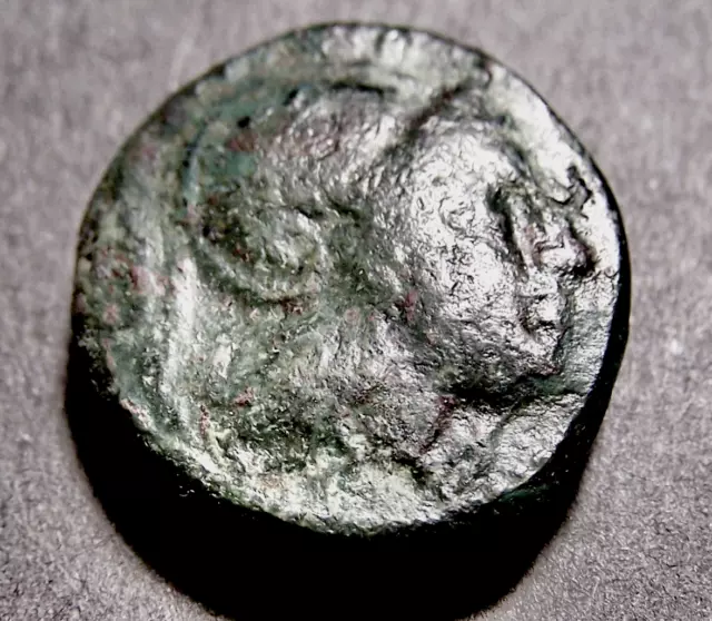 LYSIMACHOS, Helmeted Athena & Charging Lion, c 300 BC Greek Coin, 18-19mm