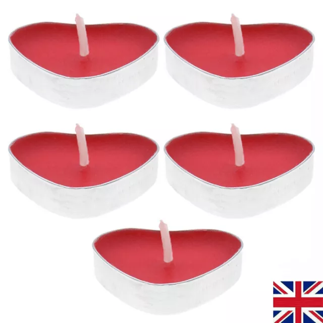 5 x HEART SHAPED CANDLES Romantic BRIGHT RED Love Tealight Small Tea Light Set +