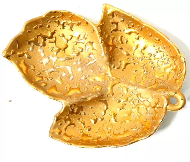 22k Gold Weeping Bright leaf shaped candy nut trinket dish Vintage ZZ22