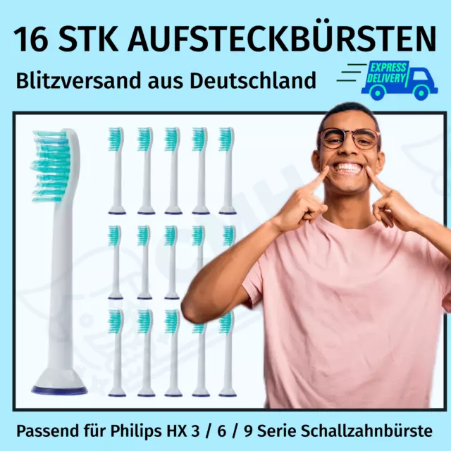 16 x Ersatzbürsten kompatibel mit PHILIPS Sonicare Aufsteckbürsten Bürstenkopf