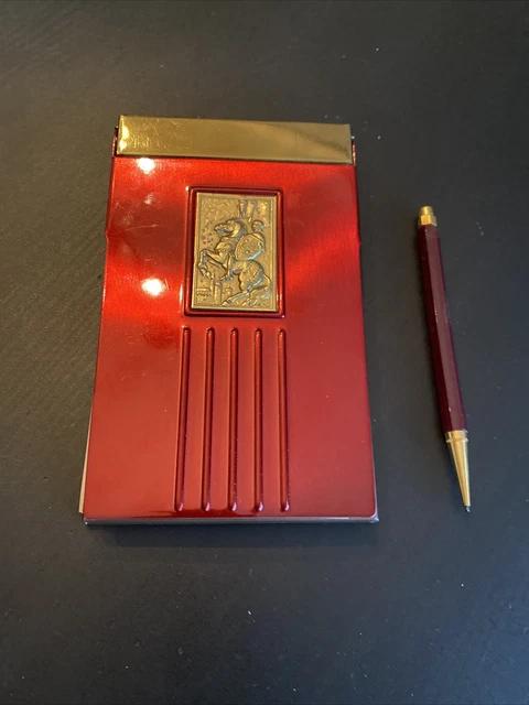 Vintage Flip-Up Metal Notepad Holder, Knight on Horse, Pad & Pencil, Stik, USA