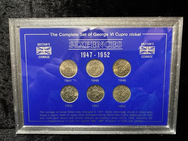 Great Britain, George VI Sixpence Set 1947-1952 in Case, High Grades, BC283