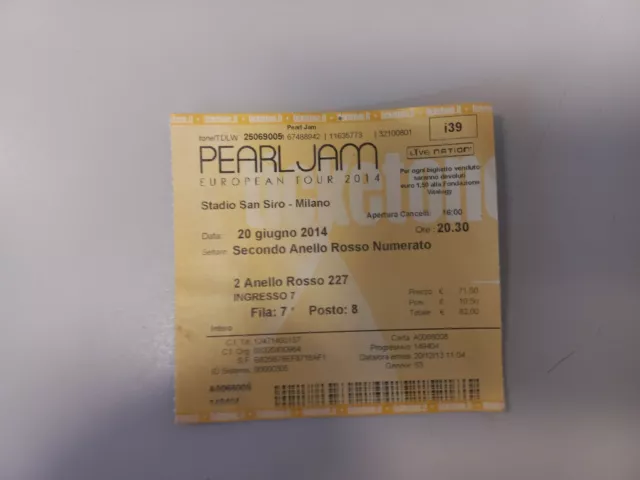 Biglietto Concerto Pearl Jam Milano 2014