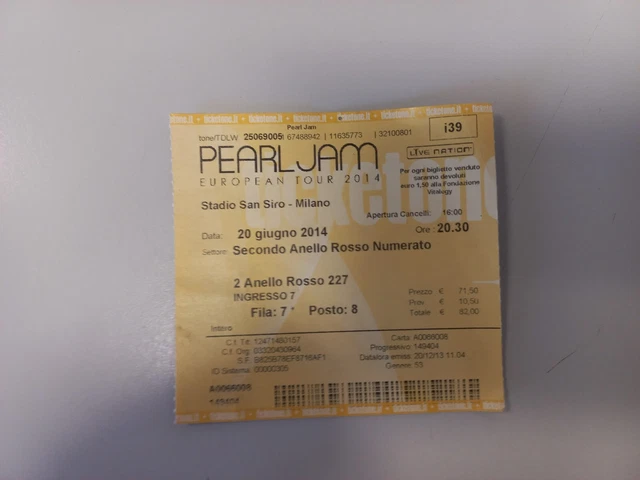 Biglietto Concerto Pearl Jam Milano 2014