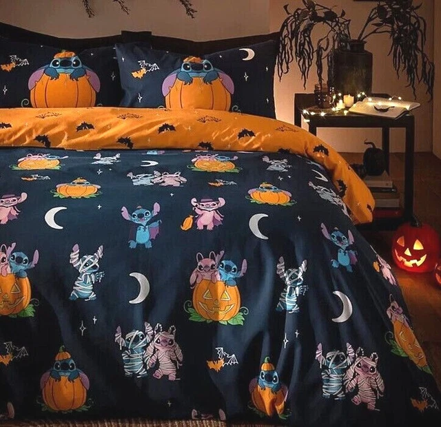 DISNEY STITCH & Angel Halloween Pumpkin Reversible Duvet Cover Set £26.