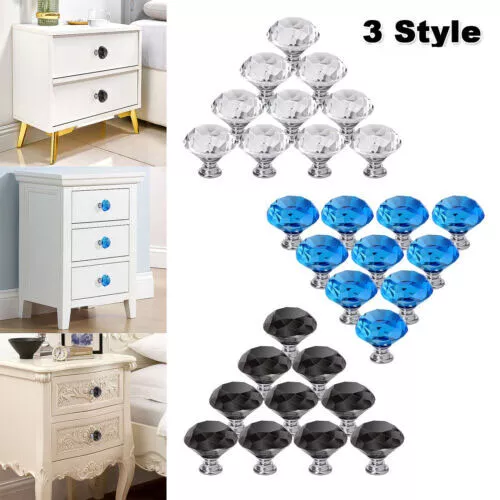 10Pcs Crystal Glass Cabinet Knob Diamond Shape 30mm Drawer Cupboard Handle Pull