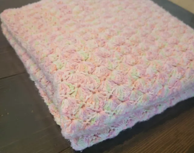 Vintage Handmade Knitted Crochet Pink Blanket  Baby Blanket, Throw, Nursery Crib