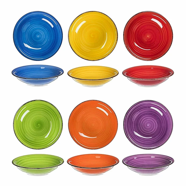 Teller Geschirr Set 6 x Suppenteller Essteller tiefe Speiseteller 21 cm bunt