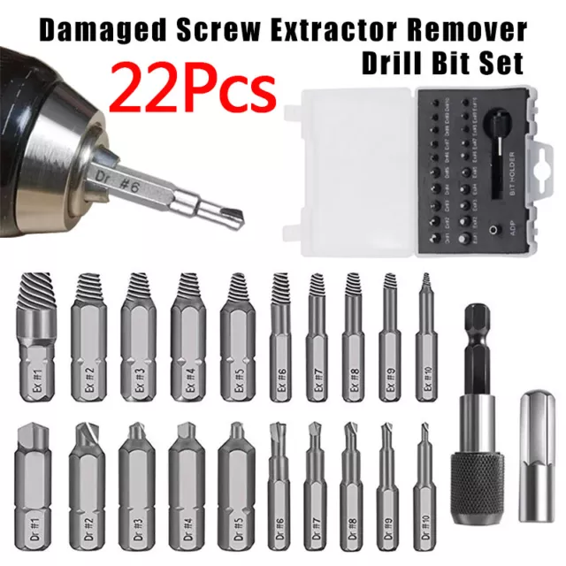 22X Broken Screw Extractor Remover Kit Easy Out Damaged Stripped Drill Bits Bolt