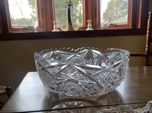 VINTAGE AMERICAN BRILLIANT CUT GLASS HEAVY CRYSTAL BOWL, No Chips Or Cracks. 2