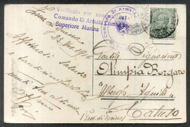 WW1  1916 REGIA MARINA - COMANDO III ARMATA COMANDO SUPERIORE MARINA - su cartol