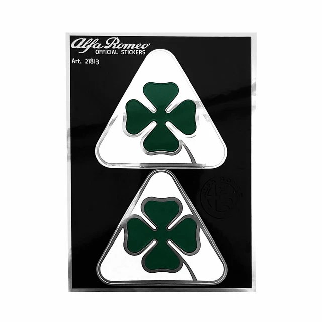 Emblèmes Alfa Romeo Mito D'Origine - 2 Pièces, Trèfle Vert Sur Fond Argenté - 9 Cm
