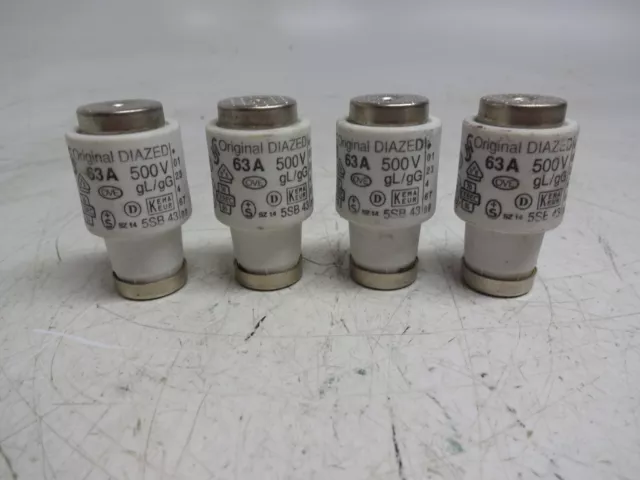 Lot of 4 Original Diazed 5SB43 Ceramic Bottle Fuse 63A Amp 500V 5SB 43