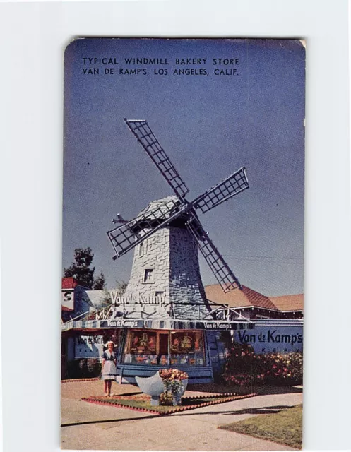 Postcard Typical Windmill Bakery Store, Van De Kamps, Los Angeles, California
