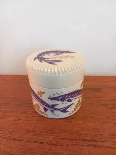 W. G. White London Porcelain Caviar Jar Pot Decorated with a Ring of Sturgeons.