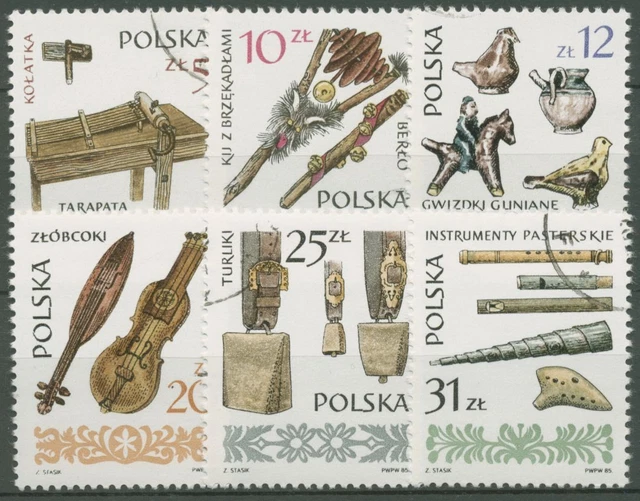 Polen 1985 Alte Musikinstrumente 2979/84 gestempelt