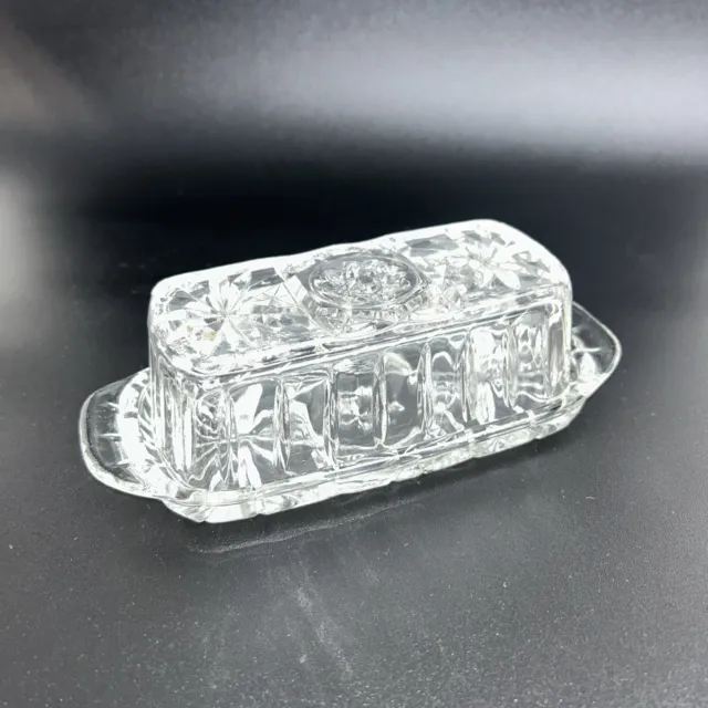 Anchor Hocking Star of David Cut Glass Butter Dish with Lid Vintage