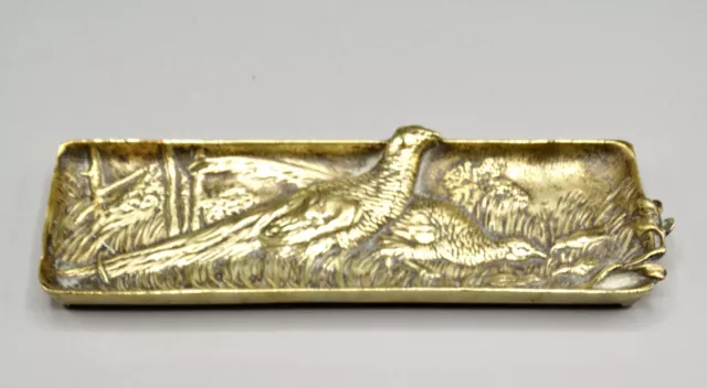 Antique French Gilded Bronze Pen Tray With Pheasants Desk Accessory Circa 1890